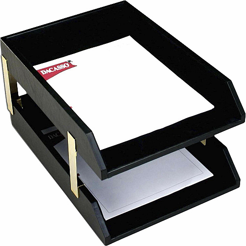 Dacasso Classic Leather Double Legal Trays Desktop - Black - Top Grain Leather, Velveteen - 1 Each (A1021)