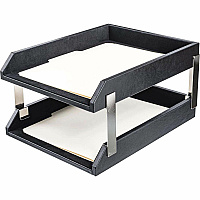 Dacasso Classic Leather Double Letter Trays Desktop - Black - Top Grain Leather, Velveteen - 1 Each (A1022)