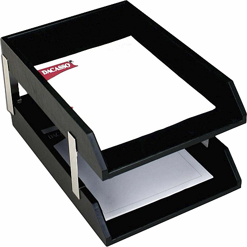 Dacasso Classic Leather Double Legal Trays Desktop - Black - Top Grain Leather, Velveteen - 1 Each (A1023)