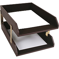 Dacasso Leather Double Legal-Size Trays Desktop - Chocolate Brown - Top Grain Leather, Velveteen, Felt - 1 Each (A3421)
