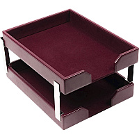 Dacasso Bonded Leather Double Letter Trays Desktop - Burgundy - Bonded Leather, Velveteen - 1 Each (A5222)