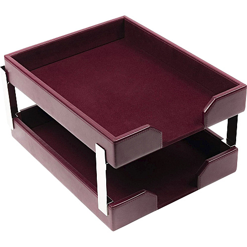 Dacasso Bonded Leather Double Letter Trays Desktop - Burgundy - Bonded Leather, Velveteen - 1 Each (A5222)