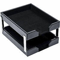 Dacasso Bonded Leather Double Letter Trays Desktop - Black - Bonded Leather, Velveteen - 1 Each (A1422)