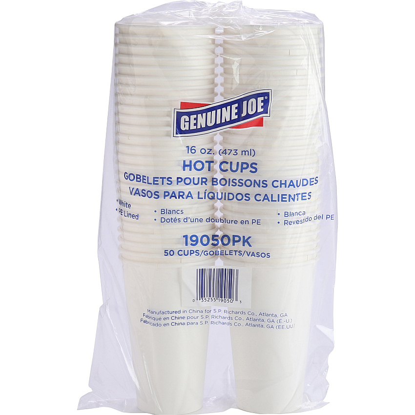 Genuine Joe 16 oz Disposable Hot Cups 16 fl oz - White - Polyurethane - Coffee, Hot Drink, Picnic, Company, Tea, Hot Chocolate, Beverage/ - 50 / Pack (GJO19050)