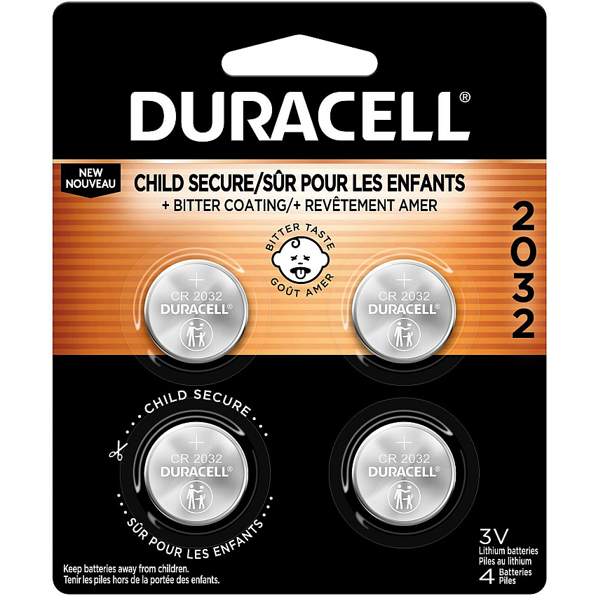 Duracell 2032 3V Lithium Battery 4-Pack For Security Device, Medical Equipment, Health/Fitness Monitoring Equipment, Calculator, Watch, Keyfob Transmitter - CR2032 - 3 V DC - 4/Pack - 1 Each (DL2032B4)