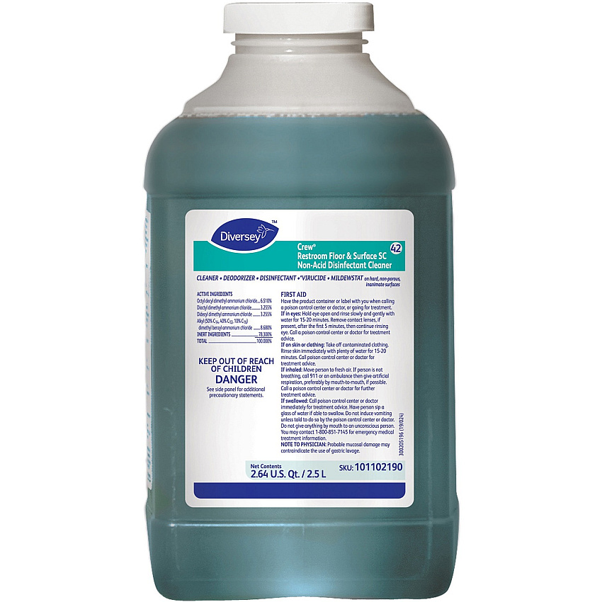 Diversey Crew Restroom Disinfectant Cleaner 84.5 fl oz (2.6 quart) - Fresh Scent - Deodorize, No-mess, Rinse-free - Green Bottle - 2 / Carton (101102190)