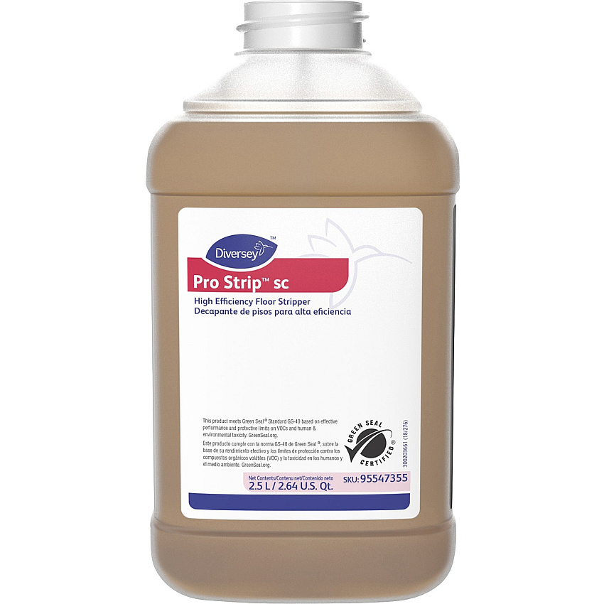 Diversey Pro Strip SC High Efficiency Floor Stripper Concentrate - 84.5 fl oz (2.6 quart) - Solvent Scent - Low Odor, No-mess, Non Ammoniated, Butyl-free - Amber Bottle - 2 / Carton (95547355)