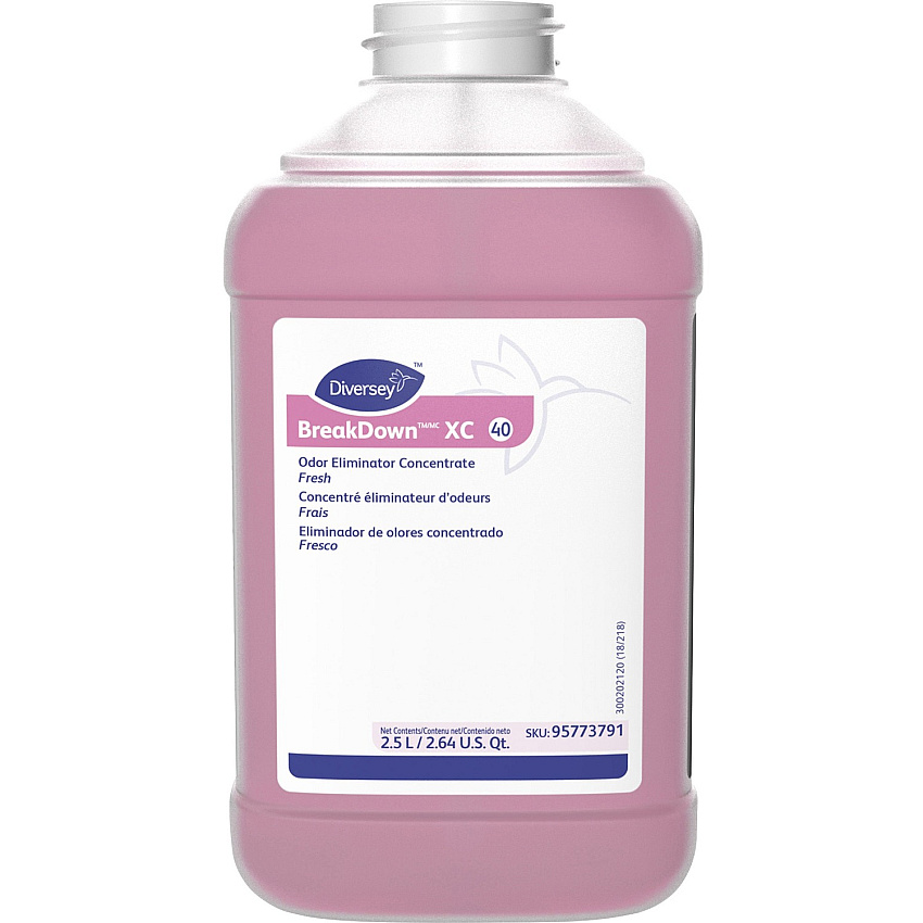 Diversey BreakDown XC Odor Eliminator/Cleaner Concentrate - 84.5 fl oz (2.6 quart) - Fresh Scent - No-mess, Enzyme-free - Red Bottle - 2 / Carton (95773791)