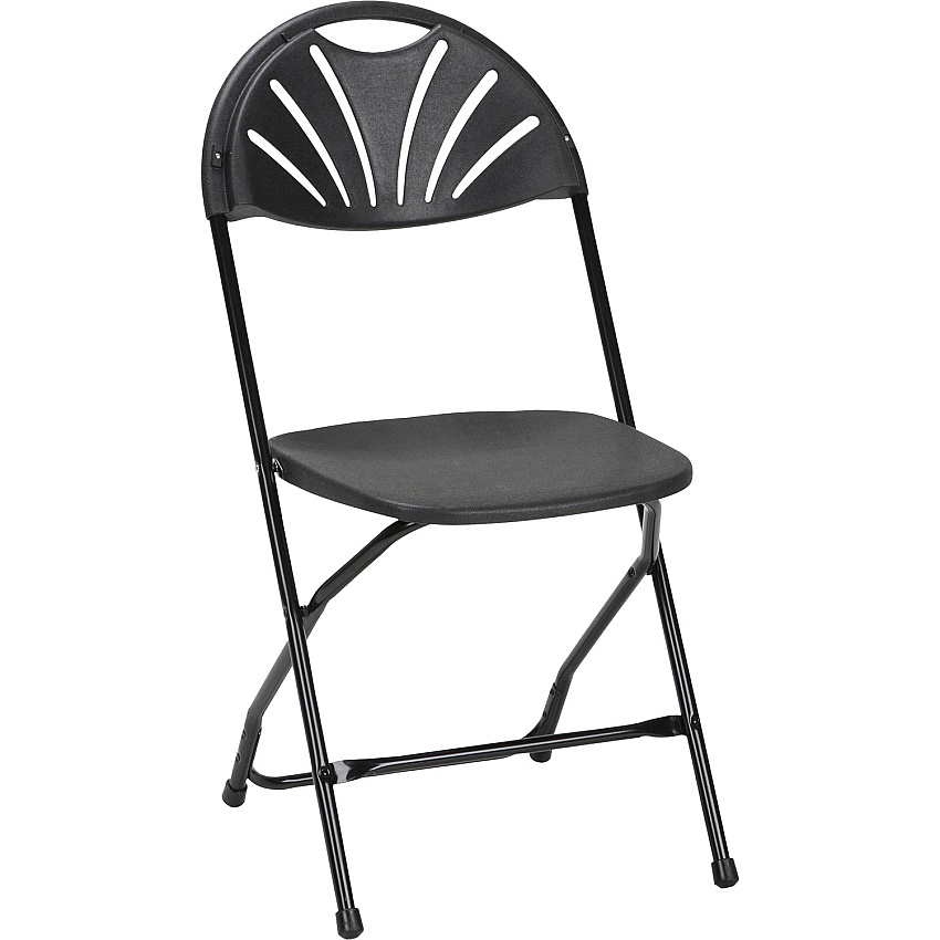 Dorel Zown Premium Fan Back Folding Chair Black Seat Color - Black Back Color - Polyethylene Back Material - Black Frame Color - Powder Coated Steel Frame Material - Four-legged Base - 8 / Carton (60542BLK8E)