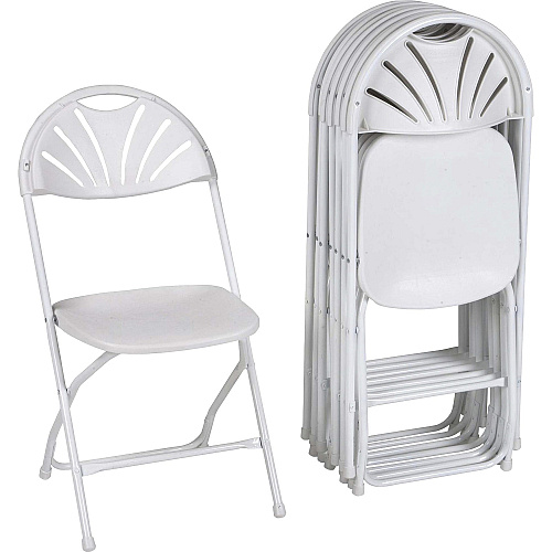 Dorel Zown Premium Fan Back Folding Chair White Seat Color - White Back Color - Polyethylene Back Material - White Frame Color - Powder Coated Steel Frame Material - Four-legged Base - 8 / Carton (60542WHT8E)