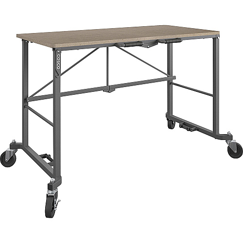 Cosco Smartfold Portable Work Desk Table Rectangle Top - Four Leg Base - 4 Legs - 350 lb Capacity - 51.40" Table Top Width x 26.50" Table Top Depth - 55.45" Height - Assembly Required - Brown - Steel - Medium Density Fiberboard (MDF) Top Mate (66720DKG1E)