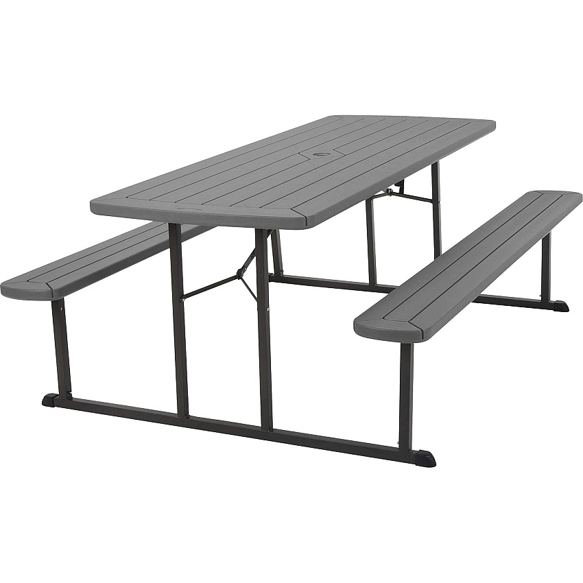 Cosco Folding Picnic Table Taupe Top - 800 lb Capacity - 72" Table Top Width x 57" Table Top Depth - 29" Height - Wood Grain, Resin Top Material - 1 Each (87902DGR1E)