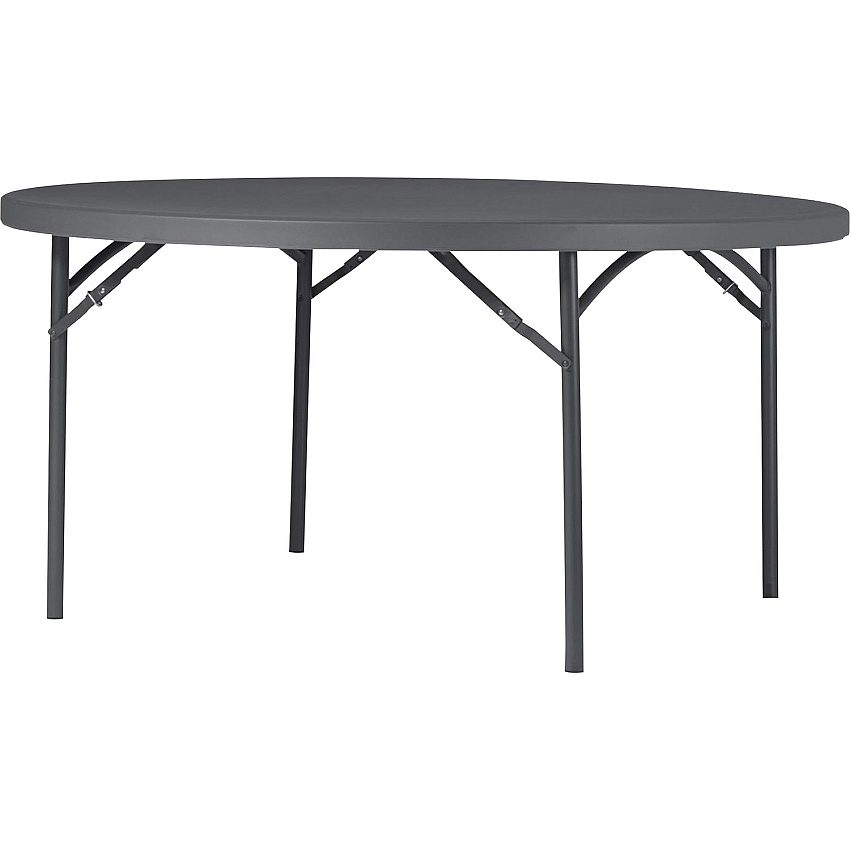 Dorel Zown Commercial Round Blow Mold Fold Table Round Top - 4 Legs - 750 lb Capacity - 60" Table Top Diameter - 29.20" Height - Gray - High-density Polyethylene (HDPE), Resin - 1 Each (60535SGY1E)