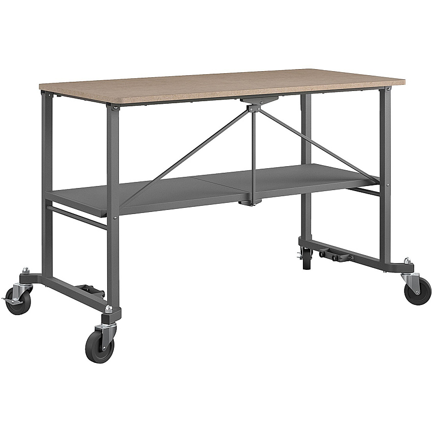 Cosco Smartfold Portable Work Desk Table Rectangle Top - Four Leg Base - 4 Legs - 600 lb Capacity - 51.40" Table Top Width x 26.50" Table Top Depth - 34" Height - Gray - Steel - Medium Density Fiberboard (MDF) Top Material - 1 Each (66721DKG1E)