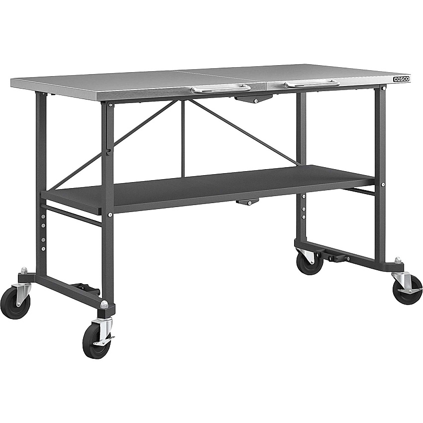 Cosco Commercial SmartFold Portable Workbench Four Leg Base - 4 Legs - 700 lb Capacity - 52" Table Top Width x 25.50" Table Top Depth - 34.70" Height - Assembly Required - Gray - Stainless Steel - Stainless Steel Top Material - 1 Each (66771DKG1E)