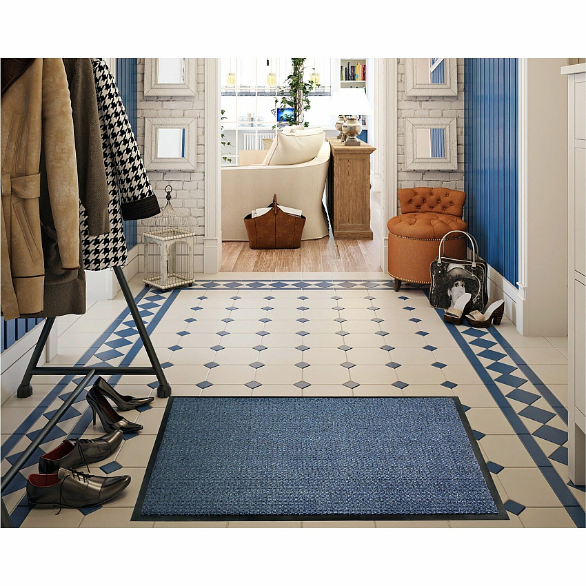 Floortex Doortex Advantagemat Blue Door Mat - 24" x 36" 36" Length x 24" Width x 0.250" Depth x 0.250" Thickness - Rectangular - Polypropylene, Vinyl - Blue - 1 Each - TAA Compliant (FR46090DCBLV)