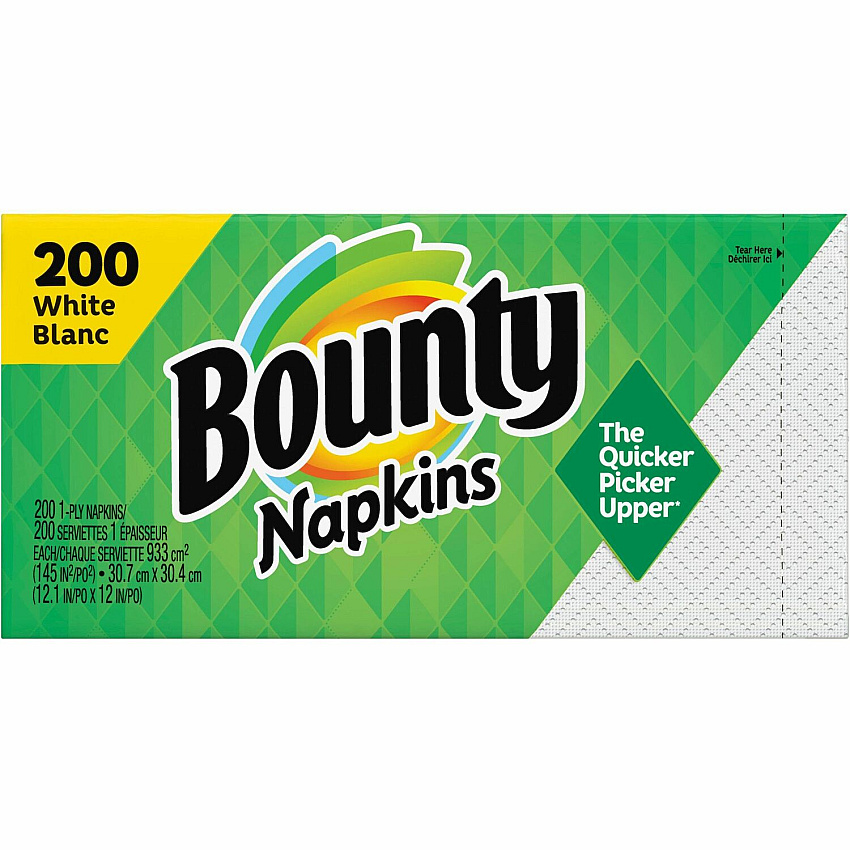 Bounty Quilted Napkins 1 Ply - 12" Width x 12" Length - White - Paper - 200 / Pack (96595)