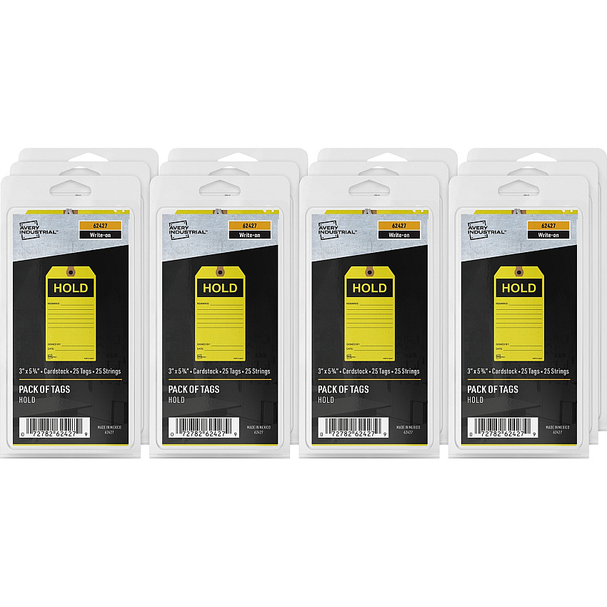 Avery&reg; Preprinted HOLD Inventory Tags 5.75" Length x 3" Width - 25 / Pack - Card Stock - Yellow (62427)