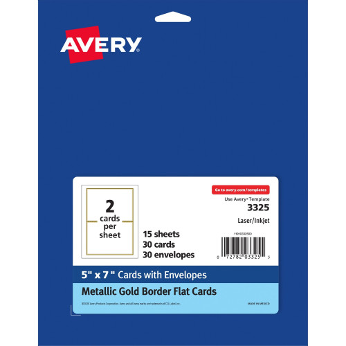 Avery Laser, Inkjet Invitation Card - Metallic Gold, White (03325)