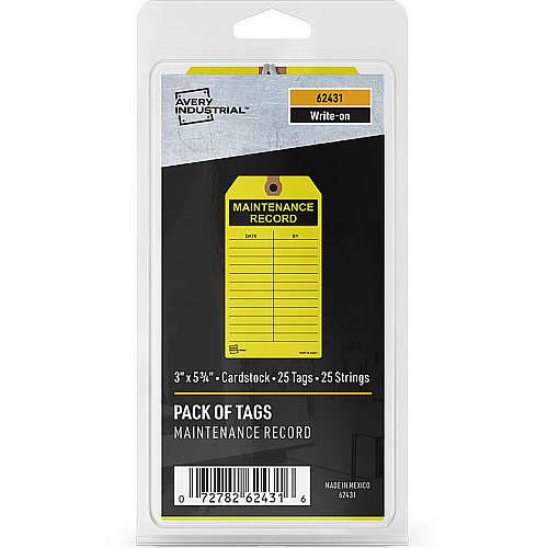 Avery&reg; Preprinted MAINTENANCE RECORD Hang Tags 5.75" Length x 3" Width - Card Stock - Yellow - 25 / Pack (62431)