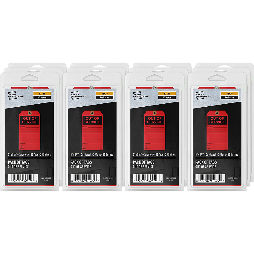 Avery&reg; Preprinted OUT OF SERVICE Red Service Tags 5.75" Length x 3" Width - Card Stock - Red - 25 / Pack (62429)