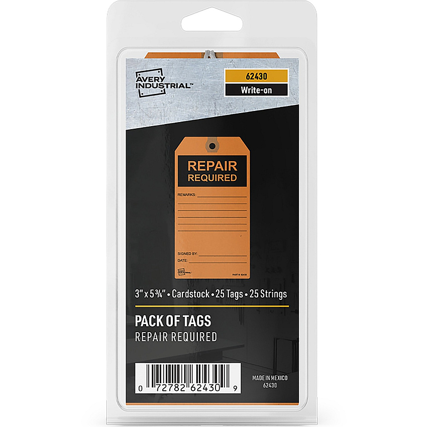 Avery&reg; Preprinted REPAIR REQUIRED Repair Tags 5.75" Length x 3" Width - Card Stock - Orange - 25 / Pack (62430)
