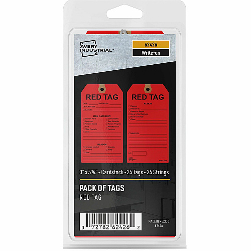 Avery&reg; Preprinted RED TAG 5S Hang Tags 5.75" Length x 3" Width - Card Stock - Red - 25 / Pack (62426)