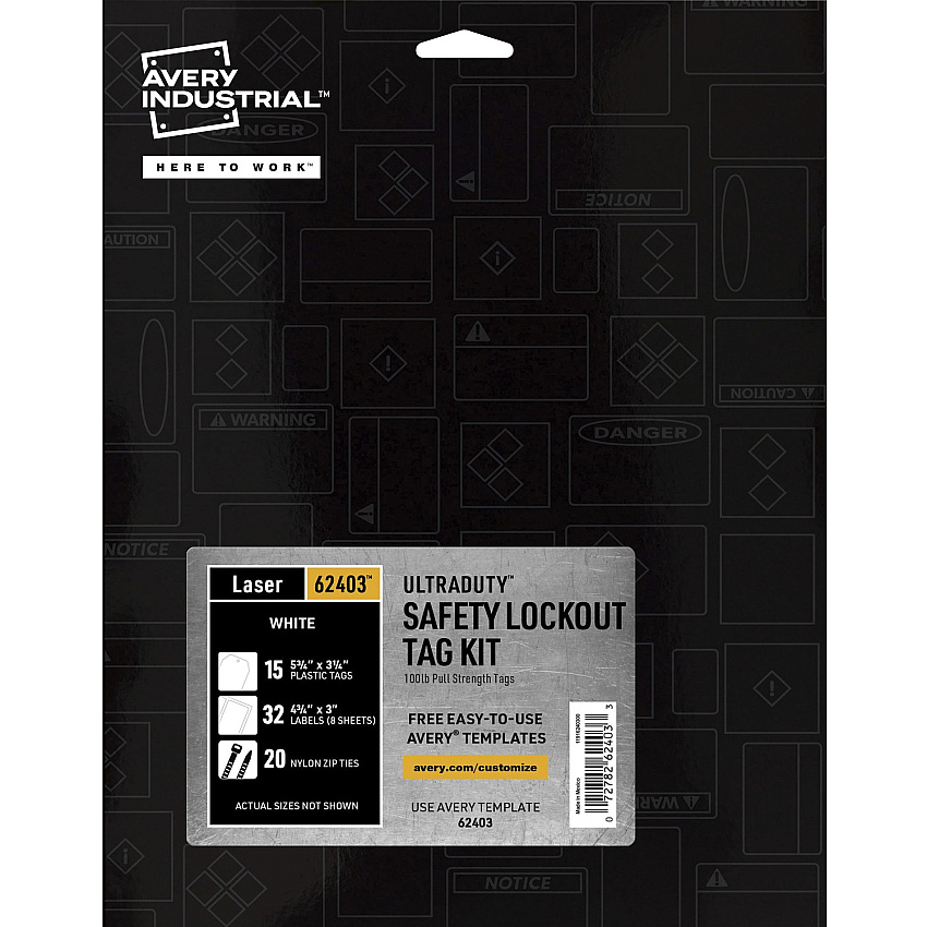 Avery&reg; UltraDuty 100-lb Pull Strength Tag Kit 3.25" Length x 5.75" Width - Plastic, Vinyl, Nylon - White - 15 / Pack (62403)