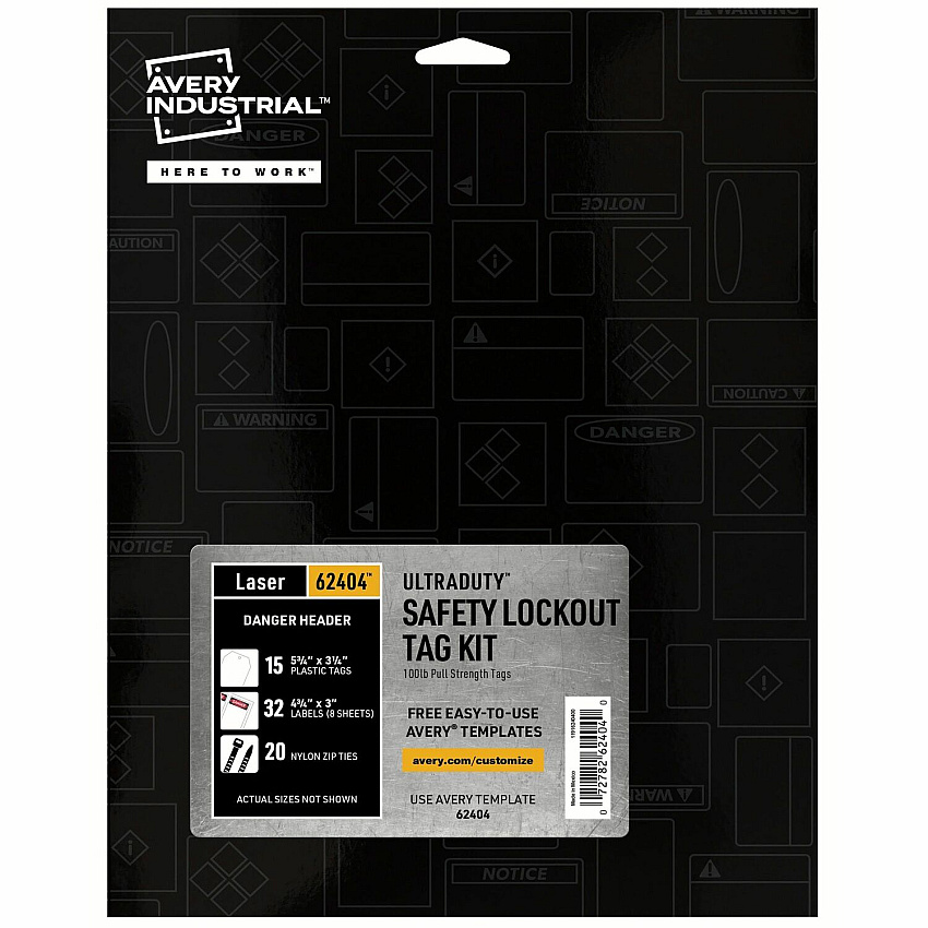Avery&reg; UltraDuty Hazard Warning Tag Kit 3.25" Length x 5.75" Width - Plastic, Nylon, Vinyl - White - 15 / Pack (62404)