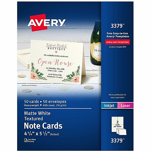 Avery&reg; Note Card Textured - White - 50/Pack - 6 / Carton (03379)