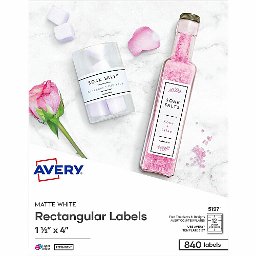 Avery&reg; Rectangle Labels - HeightPermanent Adhesive - Rectangle - Matte White - 1 Carton (05197)