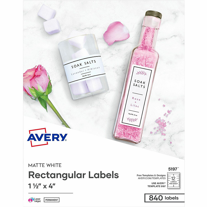 Avery&reg; Rectangle Labels - HeightPermanent Adhesive - Rectangle - Matte White - 1 Carton (05197)