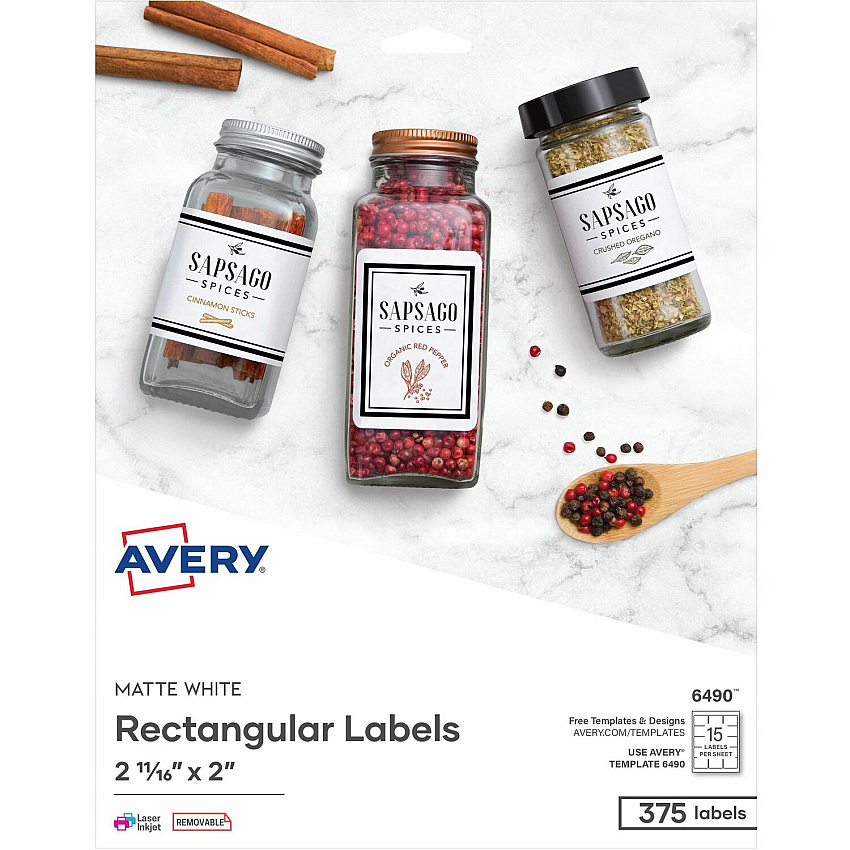 Avery&reg; Floppy Disk Label - HeightRemovable Adhesive - Square - Laser, Inkjet - Matte - Matte White - Paper - 1875 Total Label(s) - 375/Pack - 5 / Carton (06490)