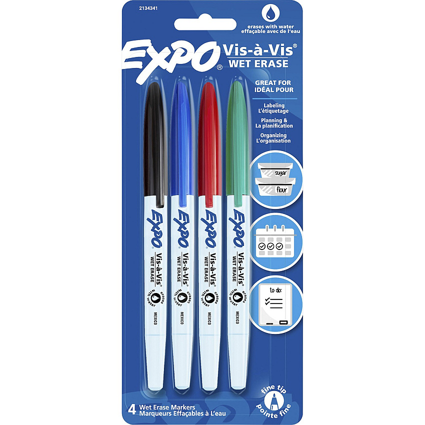 Expo Vis-à-Vis Wet-Erase Markers Fine Marker Point - Multi Ink - 4 / Pack (2134341)