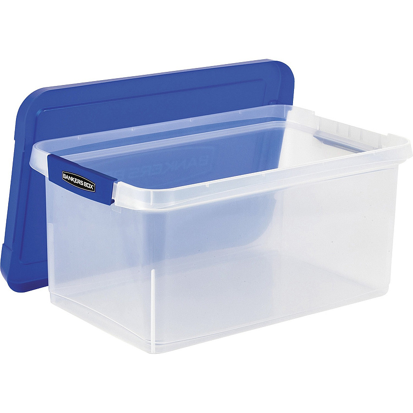 Bankers Box Heavy-Duty File Box External Dimensions: 14.2" Width x 22.4" Depth x 10.6" Height - Media Size Supported: Letter 8.50" x 11" - Lid Lock Closure - Heavy Duty - Stackable - Plastic, Polypropylene - Clear, Blue - For File, Document, Sto (0086101)
