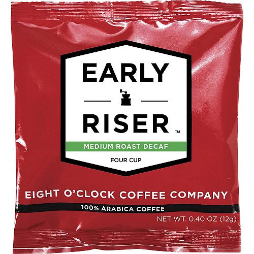 Eight O'Clock Pouch Early Riser Decaf Coffee Pouch - Arabica - Decaffeinated - 100 / Carton (CCFEOC4D100)