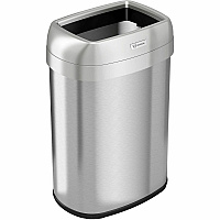 HLS Commercial Stainless Steel Open Top Trash Can 13 gal Capacity - Elliptical - Manual - Heavy Duty, Fingerprint Resistant, Bacteria Resistant, Vented, Handle, Easy to Clean - 24.3" Height x 11.5" Width - Stainless Steel, ABS Plastic - Gray -  (HLS13STV)
