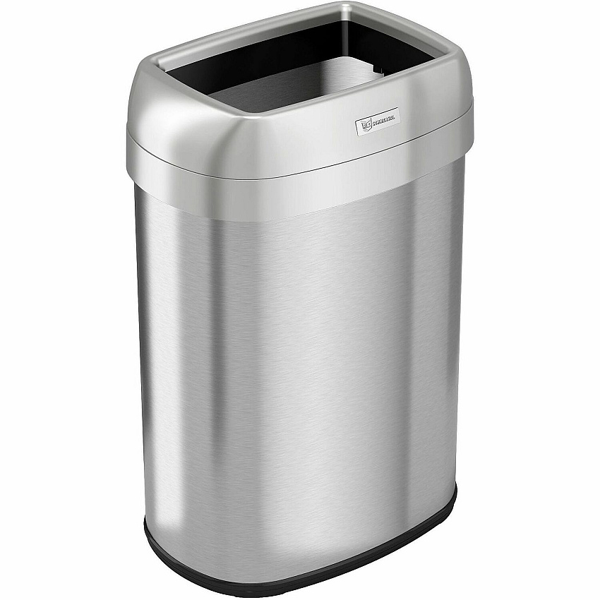 HLS Commercial Stainless Steel Open Top Trash Can 13 gal Capacity - Elliptical - Manual - Heavy Duty, Fingerprint Resistant, Bacteria Resistant, Vented, Handle, Easy to Clean - 24.3" Height x 11.5" Width - Stainless Steel, ABS Plastic - Gray -  (HLS13STV)