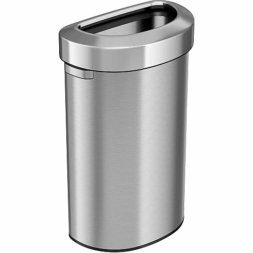 HLS Commercial Semi-Round Open Top Trash Can 23 gal Capacity - Half-round - Fingerprint Proof, Smudge Resistant, Durable, Handle - 33" Height x 12.4" Width x 19.8" Depth - Stainless Steel - Silver - 1 Each (HLS23DOT)