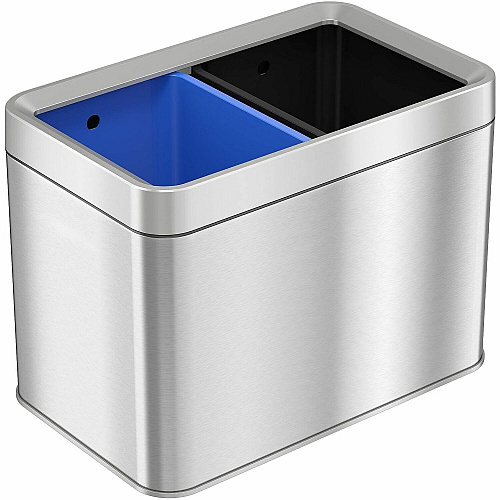 HLS Commercial Stainless Steel Bin Receptacle Multi-compartment - 5 gal Capacity - Rectangular - Manual - Fingerprint Resistant, Smudge Resistant, Durable, Easy to Clean, Handle - 12" Height x 10.3" Width - Stainless Steel, ABS Plastic - Gray - (HLS05DRO)