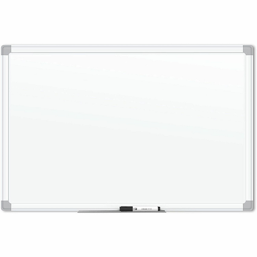 U Brands White Aluminum Framed Magnetic Porcelain Steel Board, 96" X 47" 96" (8 ft) Width x 47" (3.9 ft) Height - White Porcelain Steel Surface - White Aluminum Frame - Rectangle - Horizontal/Vertical - Magnetic - 1 Each (4902U0001)