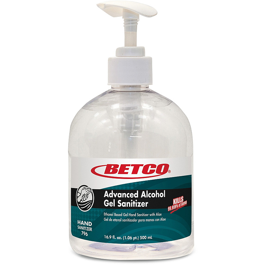 Betco Advanced Hand Sanitizer Gel Fresh & Light Scent - 16.91 fl oz - Pump Bottle Dispenser - Kill Germs - Skin, Hand - Moisturizing - Clear - Non-sticky, Residue-free, Quick Drying, pH Neutral - 1 Each (796E900)