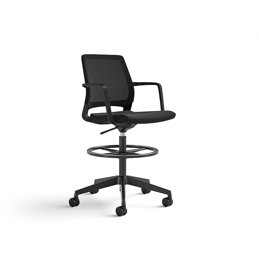 Safco Medina Extended Height Office Chair 33" Height x 18" Width x 18" Depth Seat, 16" Height x 18" Width Back, 48" Height x 28" Width x 28" Depth Chair - Finish: Brushed Aluminum, Black (6827BL)