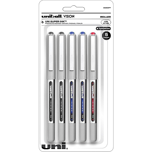 uni-ball uniball&trade; Vision Rollerball Pen 0.7 mm Fine Pen Point - Black, Blue, Red Ink - 5 / Pack (60510PP)