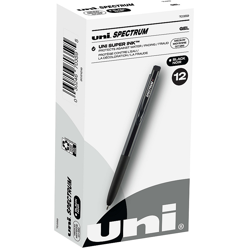 uni-ball uni&reg; Spectrum Gel Pen 0.7 mm Medium Pen Point - Black Ink - Gel-based - 1 Dozen (70359)