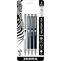 Zebra Pen STEEL 3 Series F-301A Retractable Ballpoint Pen Fine Pen Point - 0.7 mm Pen Point Size - Retractable - Black - Silver Aluminum, Gray, Navy, Black Barrel - 4 / Pack (27514)