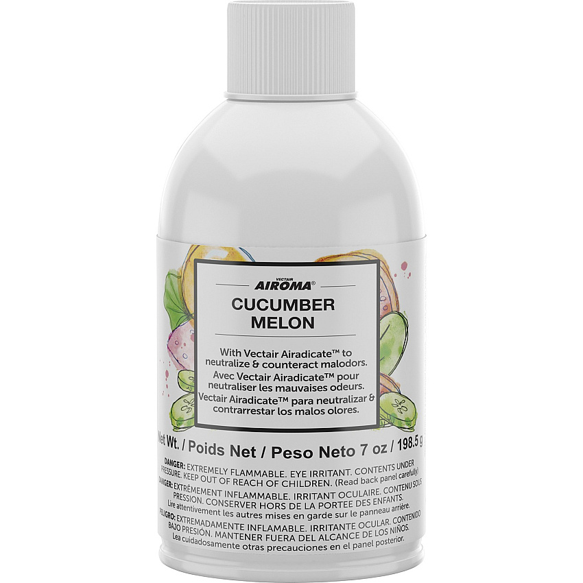 Vectair Systems Airoma Dispenser Fragrance Refill Aerosol - 6000 ft³ - Cucumber & Melon - 60 Day - Odor Neutralizer - 12 / Carton (AIRCUC)