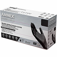 Ammex Examination Gloves 4 mil Thickness - Large Size - Black - Textured, Durable, Comfortable, Rip Resistant, Tear Resistant, Latex-free, Chlorinate - For Law Enforcement, Security, First Responder/Defense - 100 / Box (ABNPF46100)