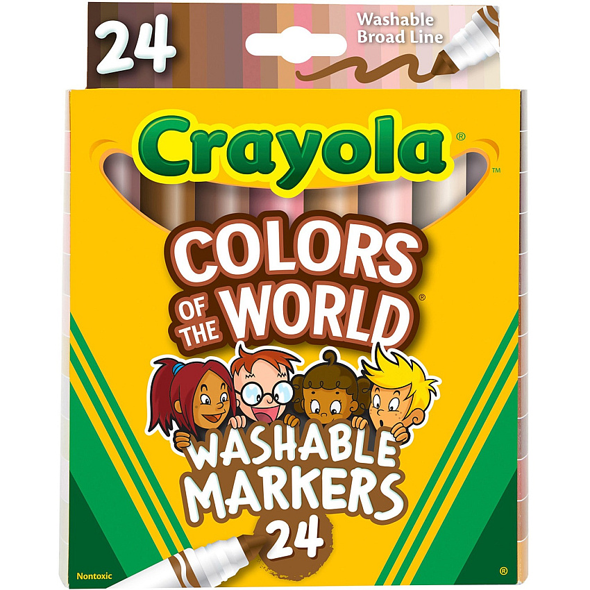 Crayola Colors Of The World Marker Broad Conical Marker Point - Washable - Deepest Almond, Medium Golden, Light Rose Ink - 24 / Pack (587802)