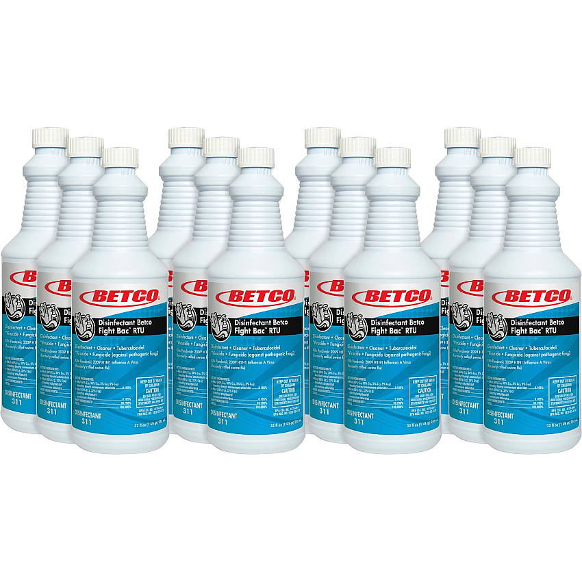 Betco Fight-Bac RTU Disinfectant Cleaner Ready-To-Use - 32 fl oz (1 quart) - Citrus Floral Scent - Deodorize, Anti-bacterial - Clear - 12 / Carton (3111200CT)